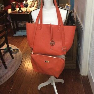 BCBG Vibrant Orange Tote and Crossbody Set